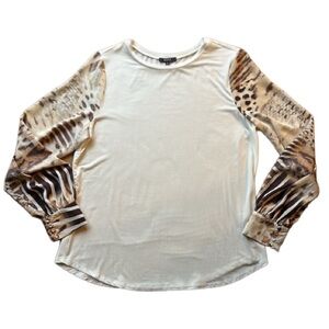 NWOT NYDJ WOMENS POET SLEEVE BUTTONED POPOVER VANILLA WILD TOP SIZE MEDIUM